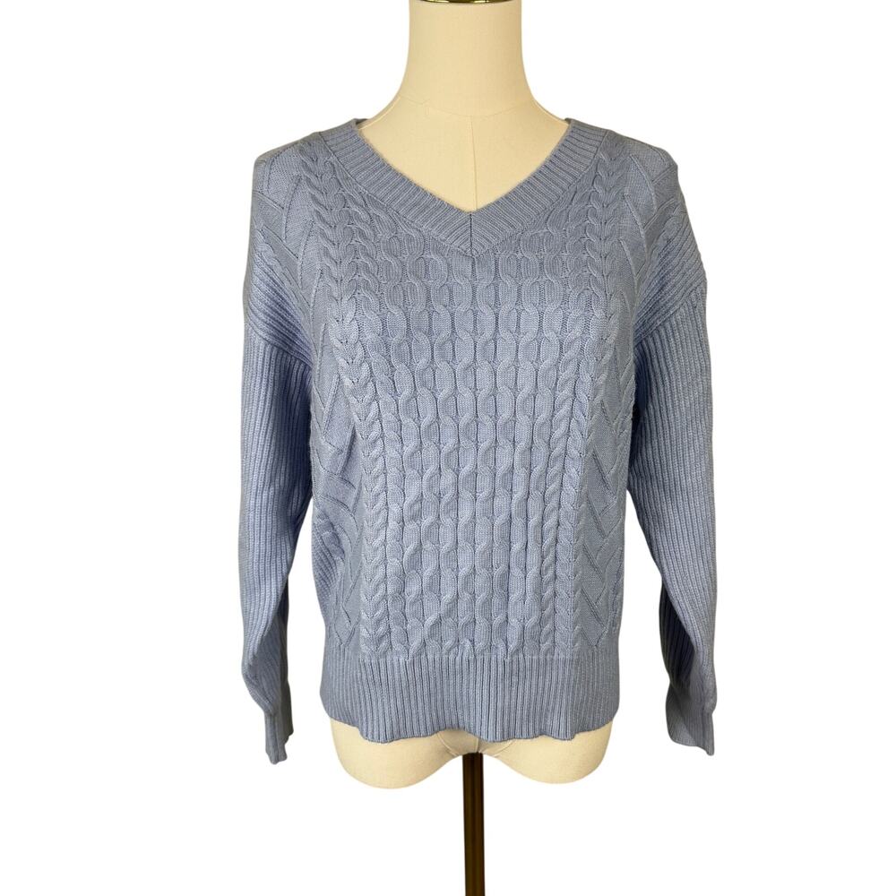 Tahari Knit V Neck Long Sleeve Pullover Sweater US Women's S